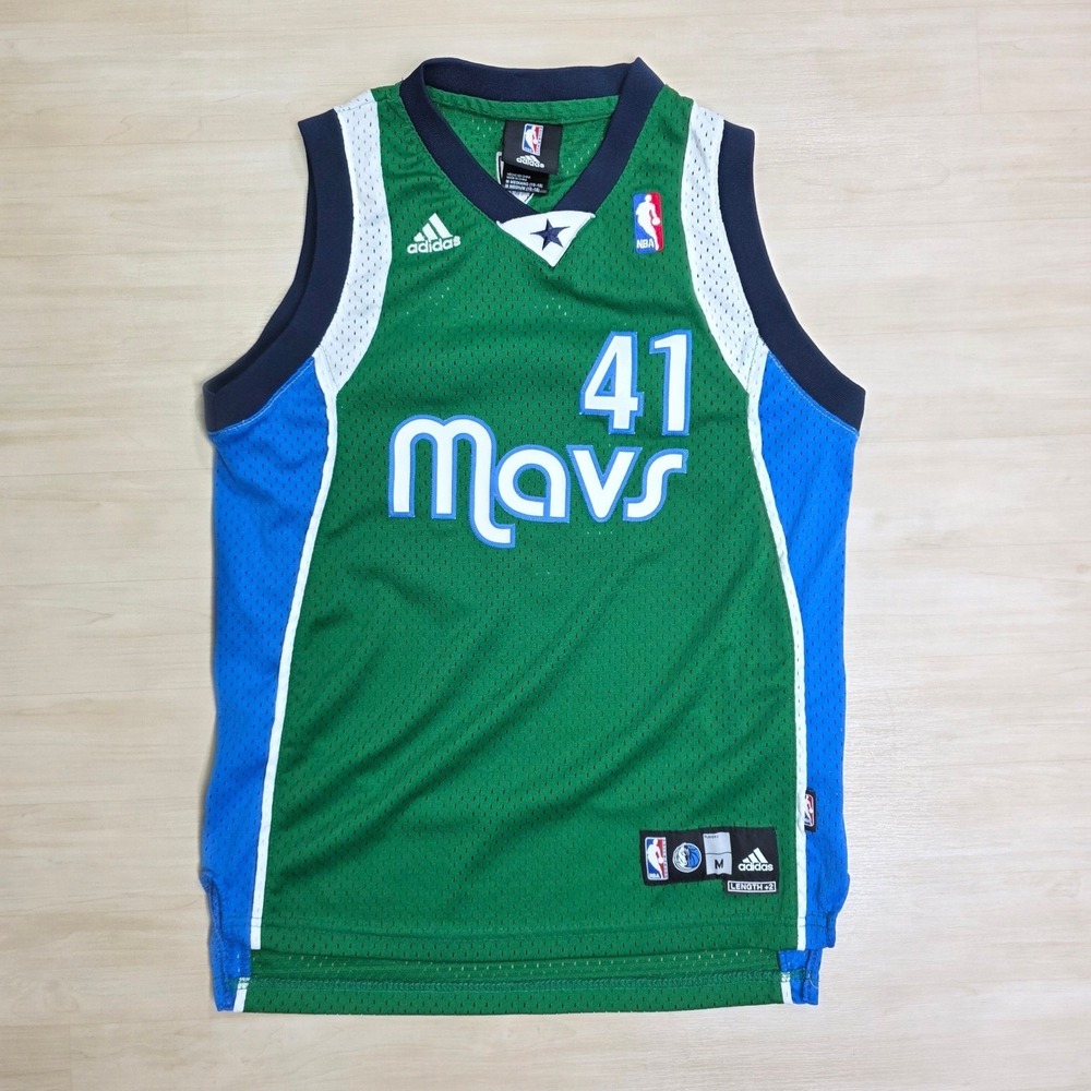 Kids Adidas Dallas Mavericks Dirk Nowitzki #41 Basketball Jersey Green Medium
